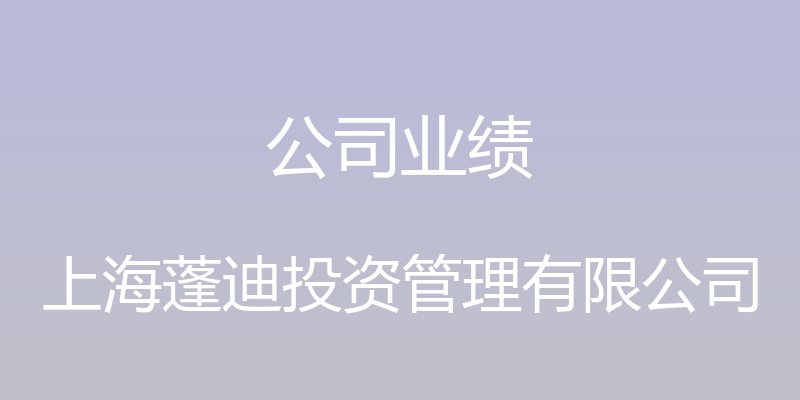 公司业绩 - 上海蓬迪投资管理有限公司